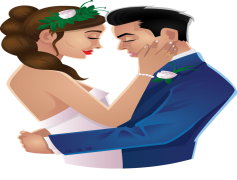 Cute Wedding Couple Cartoon, Whimsical Marriage Duo, Adorable Bride Groom, Charming Lovebirds, Sweet Nuptial Scene PNG