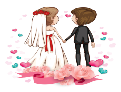 Cute Wedding Couple Cartoon, Whimsical Marriage Scene, Adorable Bride Groom, Charming Wedding Characters, Fun Couple Animation PNG
