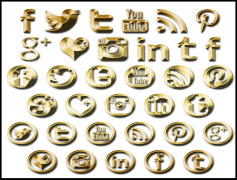 Gold Social Media Icons, Chic Social Media Markers, Luxurious Online Icons, Elegant Social Media Symbols, Glamorous Social Media Emblems PNG