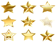 Gold Stars, Decorative Stars, Recognition Tokens, Achievement Symbols, Celebration Icons PNG