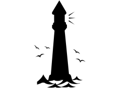 Lighthouse Silhouette, Seaside View, Maritime Symbol, Ocean Horizon, Nautical Scene PNG