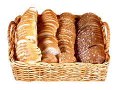 Multi Grain Bread Slices Wicker Basket, Artisan Loaves, Fresh Baked Bread, Bread Presentation, Natural Materials PNG
