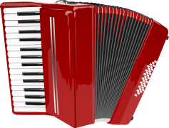 Vector Red Accordion, Vintage Style, Traditional Sound, Elegant Aesthetics, Concert Performance PNG